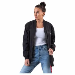 Adriana Lima Long Bomber Jacket Black
