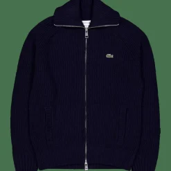 Carded Wool High Neck Zipped S Navy Blue