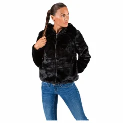 Chris Fur Hooded Jacket Otw Black