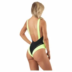 Ck Blocking Plunge Back Swimsuit Black/Yellow