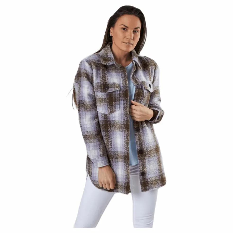 Deena-Oma L/S Check Shacket Cc Pnt White