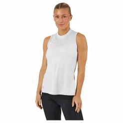Essentials Heathered Mock-Neck Sleeveless Golf Polo Shirt White