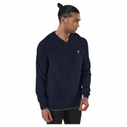 Grid Texture V Neck Jumper Blue