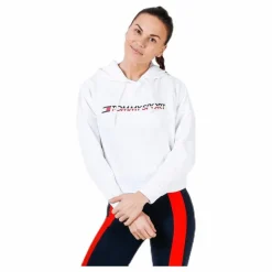 Hoody Cropped Vertical Logo White