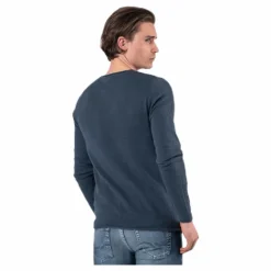 Linen Knit Crew Neck Blue