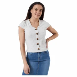 Nella S/S Button Top Beige