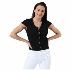 Nella S/S Button Top Black