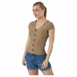 Nella S/S Button Top Jrs Beige