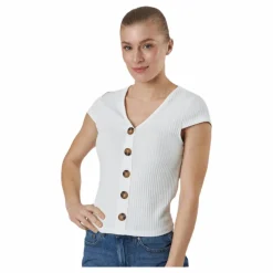 Nella S/S Button Top Jrs White