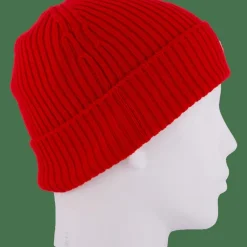 Rib Knit Brushed Wool Beanie Red