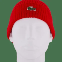 Rib Knit Brushed Wool Beanie Red