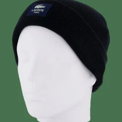 Ribbed Cotton Badge Beanie Noir 031