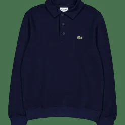 Ribbed Cotton Polo Collar Swea Navy Blue