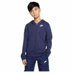Sportswear Club Big Kids' Full-Zip Hoodie MIDNIGHT NAVY/MIDNIGHT NAVY/WHITE